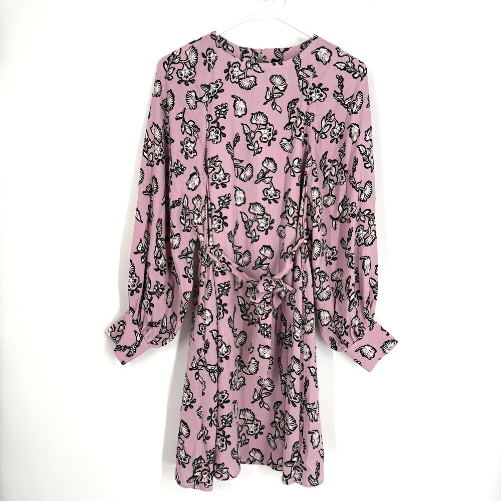 Weekend Max Mara Lola Dress Floral Shift Long Sleeve Pink Preppy Tie Size US 2